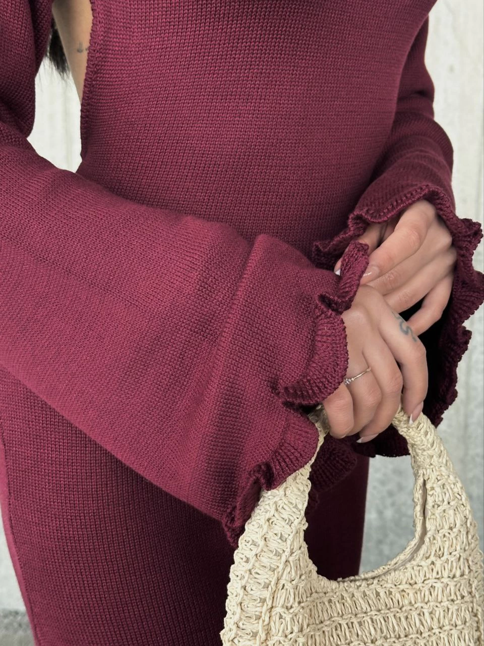 Sofanest Acık Sırt Detaylı Maxi Uzun Boy Elbise- Bordo