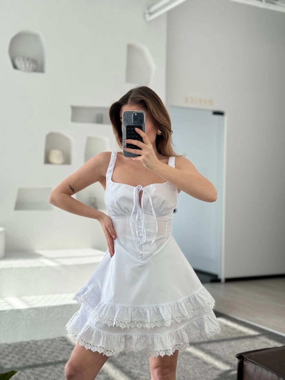 Sofanest Mini Askılı Elbise - Beyaz