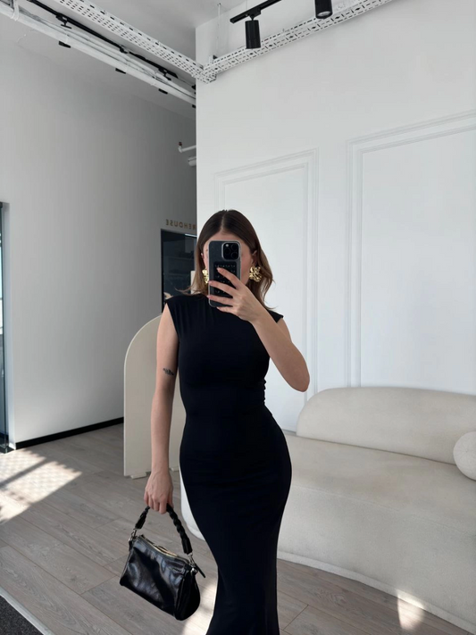 Sofanest Kolsuz Uzun Likralı Elbise - Siyah