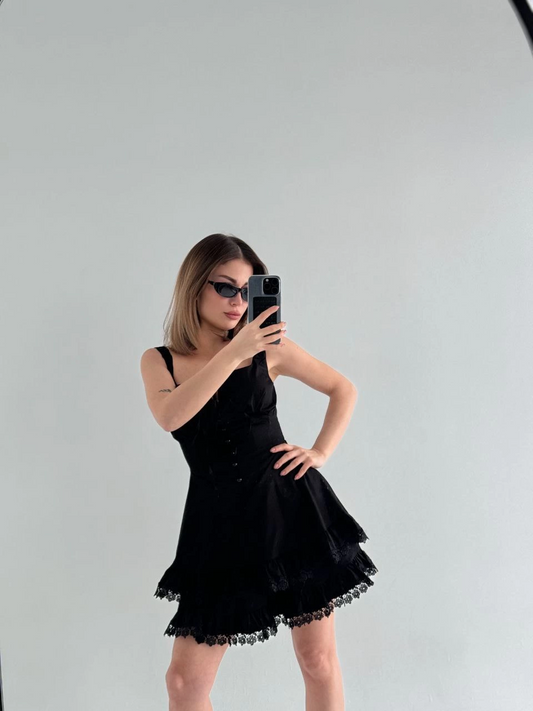 Sofanest Mini Askılı Elbise - Siyah